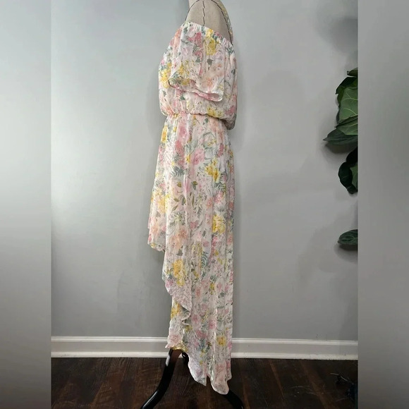 As U Wish maxi midi high low floral dress off shoulder size Medium M polyester - Picture 5 of 9